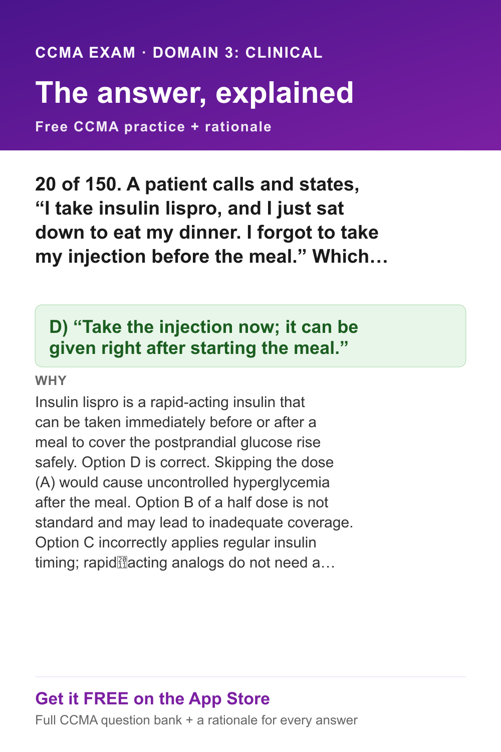 CCMA answer and rationale — Domain 3: Clinical Patient Care - General Patient Care