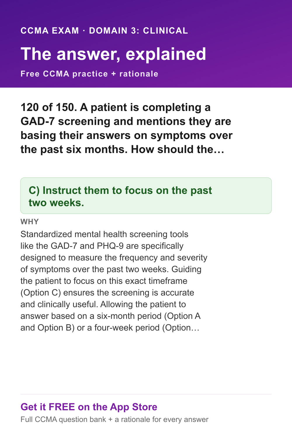 CCMA answer and rationale — Domain 3: Clinical Patient Care - Patient Intake and Vitals