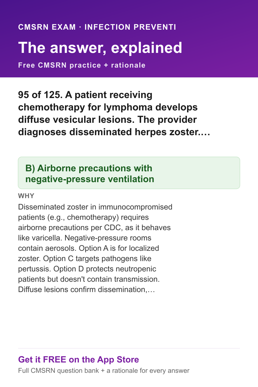 CMSRN answer and rationale — Infection Prevention & Control