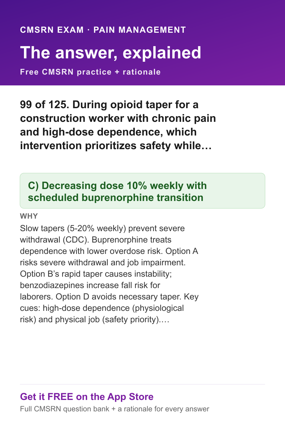 CMSRN answer and rationale — Pain Management