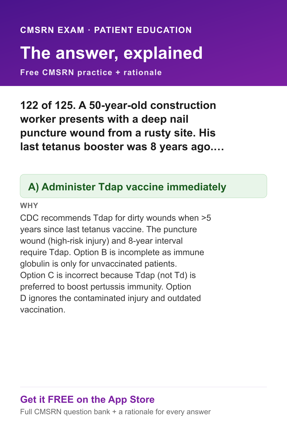 CMSRN answer and rationale — Patient Education & Health Promotion