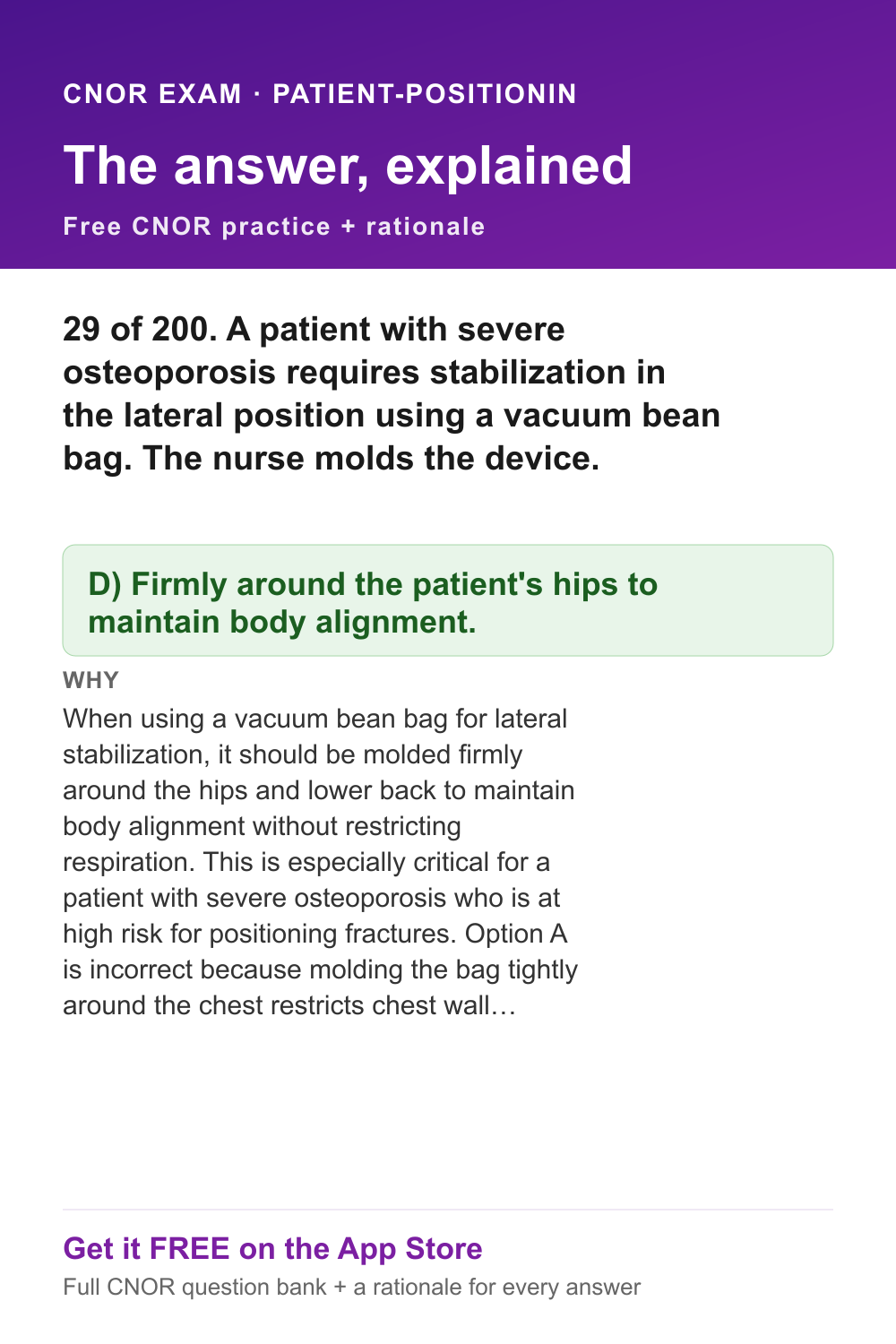 CNOR answer and rationale — patient-positioning