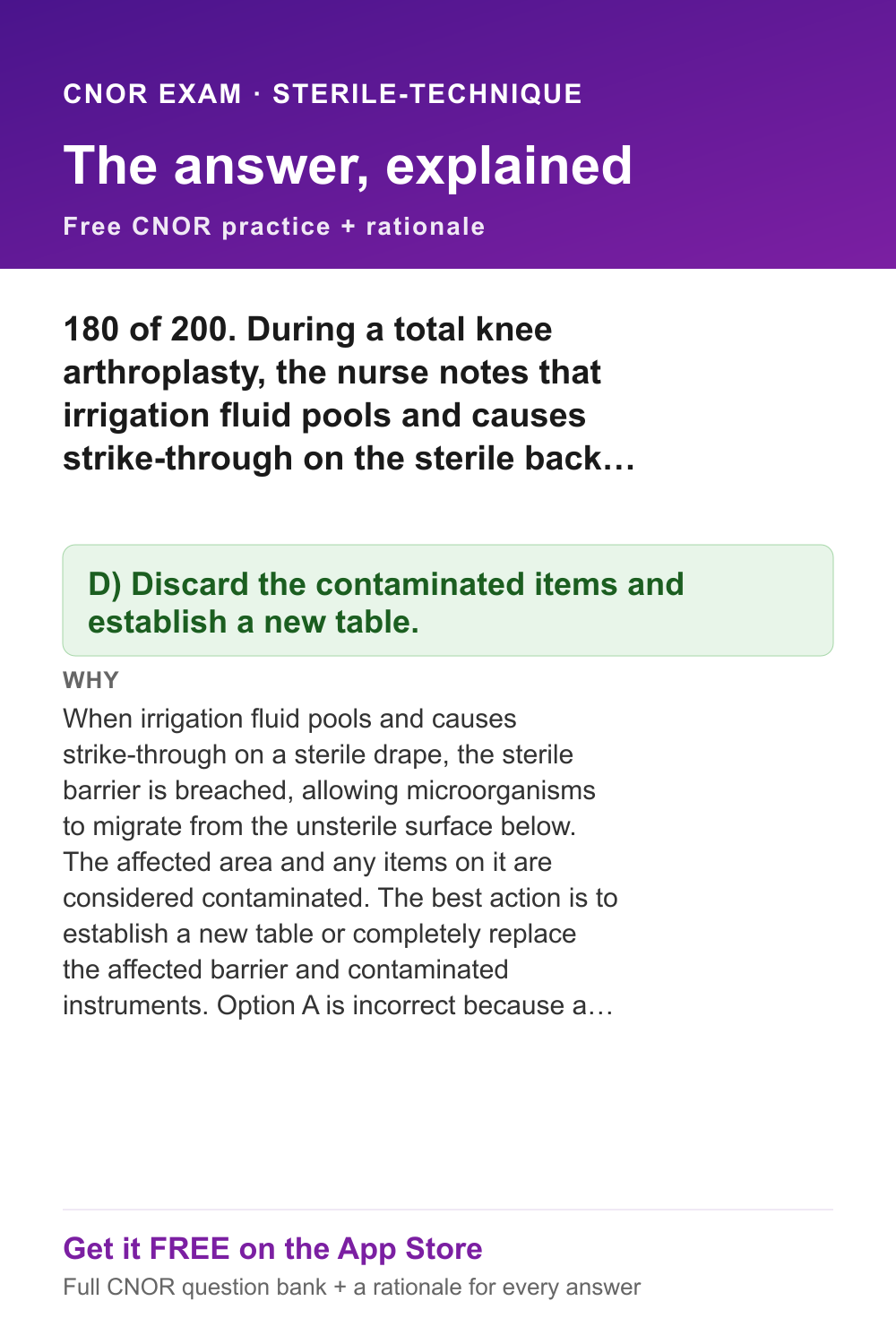 CNOR answer and rationale — sterile-technique