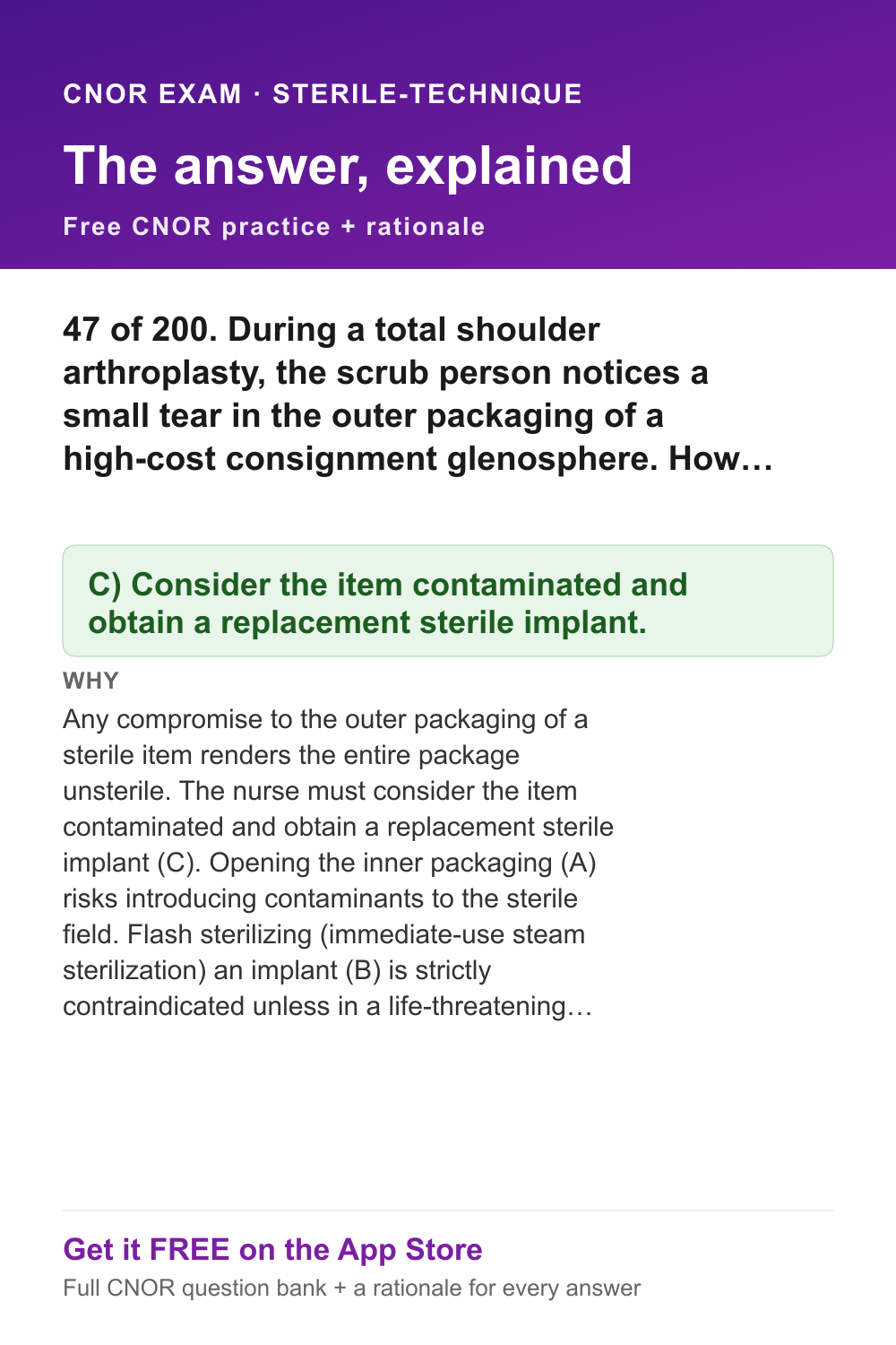 CNOR answer and rationale — sterile-technique
